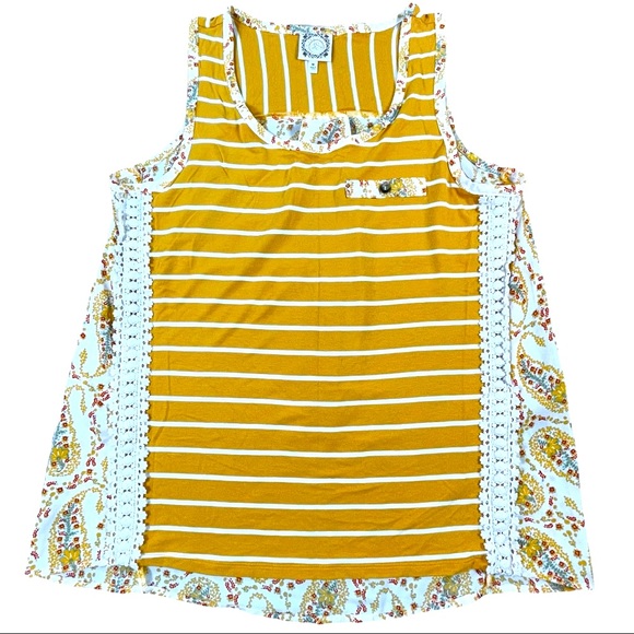 Tru Self size medium gold stripes, paisley sides & back, lace down front EUC - Picture 1 of 16